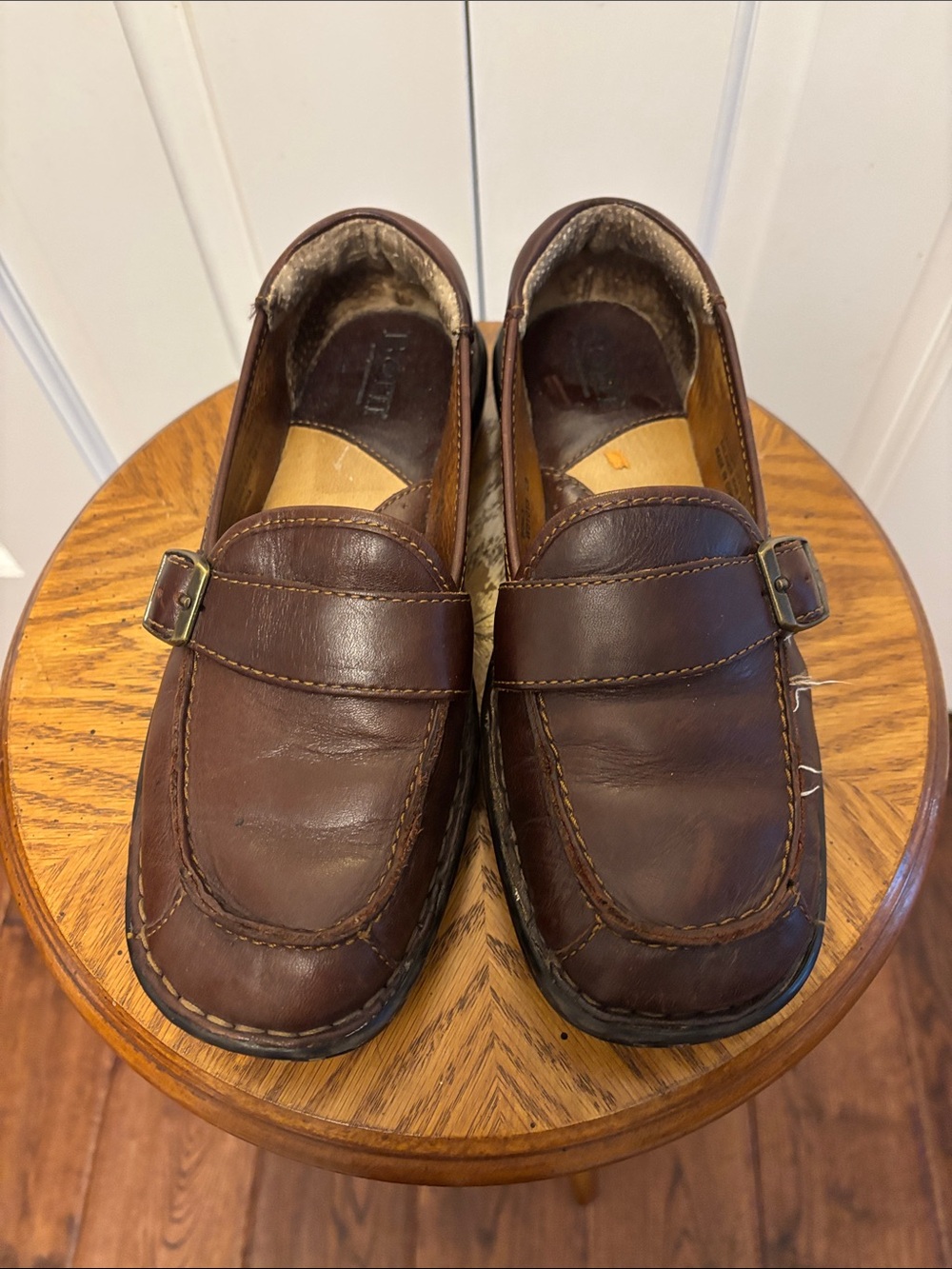 Born Brown Leather Women's Slip-On Loafers with Buckle